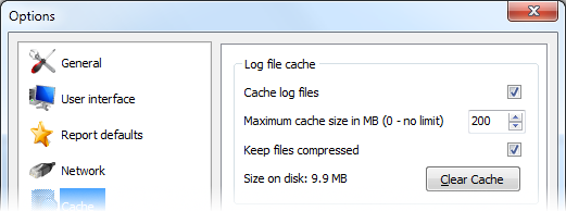 Log files cache options